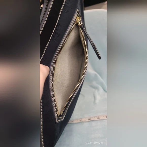 Dooney & Burke Black Leather and Coated Canvas Shoulder Bag - Picture 14 of 17